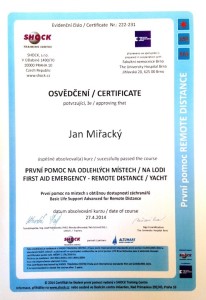 Jan Miřacký certifikát kurz první pomoci