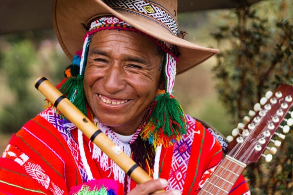 Peruánský hudebník v Cuscu