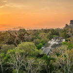 Majestátní ruiny Tikal při východu slunce